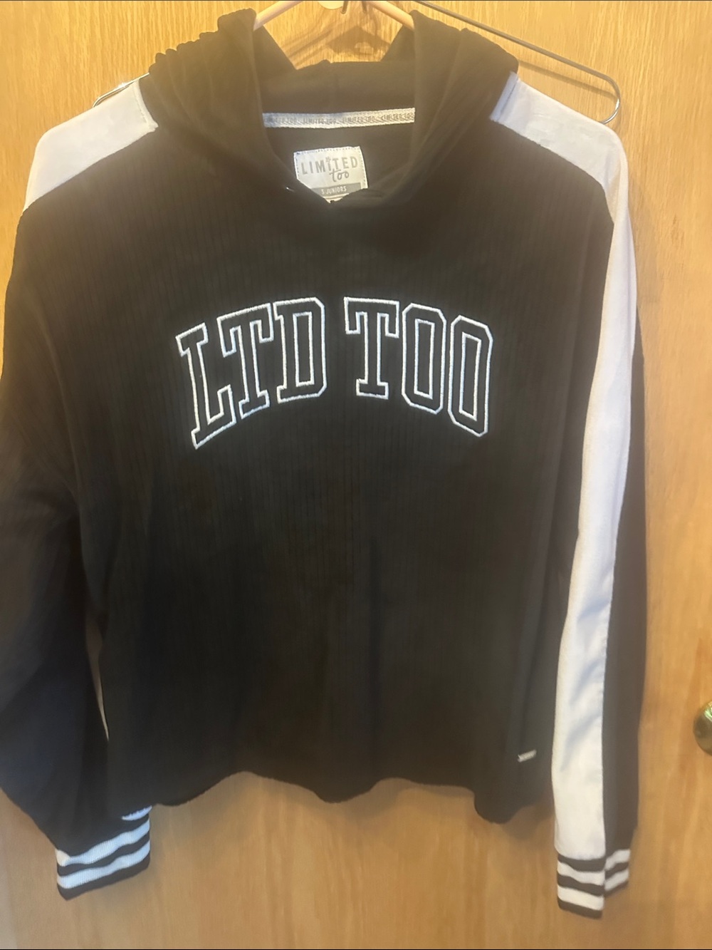 Limited Too Black & White Corduroy-Look Pullover Hoodie